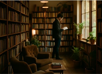Cozy reading corner in a bookshop